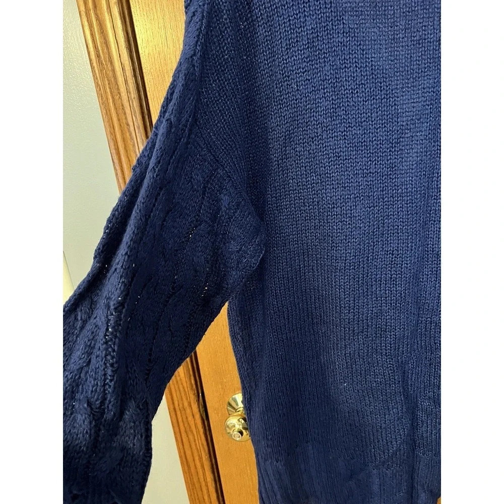 Lu La Roe Women's Cardigan Med Blue And White Oversized Knit‎